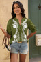 V Neck Boho Puff Short Sleeve Button Down Shirt