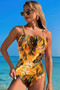 Plant Printed Adjustable Spaghetti Strap Swimsuit