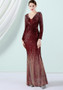 Sexy long sequins Long Sleeve Plus Size Beauty Formal Party Evening Dress