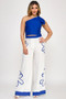 Bow One Shoulder Top With Print Pants Set​