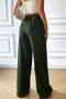 Solid Pockets Elastic Waist Loose Straight Pants