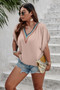 Plus Batwing Short Sleeve Lace V Neck Blouse