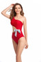 Solid One Shoulder Cut Out Waist Knot Swimsuit