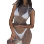 Spring Summer Women's Fashion Sexy Mesh Beaded Sleeveless Dress