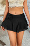 Floral Decoration Solid Ruched Waist Ruffle Skirt