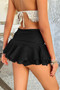 Floral Decoration Solid Ruched Waist Ruffle Skirt