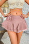 Floral Decoration Solid Ruched Waist Ruffle Skirt