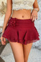 Floral Decoration Solid Ruched Waist Ruffle Skirt