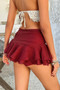 Floral Decoration Solid Ruched Waist Ruffle Skirt