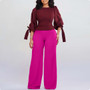 Women's Casual Set Loose Plus Size Lace-Up Top High Waist Wide Leg Pants Two-Piece Set