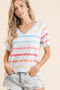 BiBi Striped V-Neck Short Sleeve T-Shirt