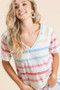 BiBi Striped V-Neck Short Sleeve T-Shirt