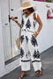 Floral Knot Shoulder Sleeveless Elastic Waist Sets