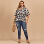 Plus Size Women's Summer Chic Career Top Halter Neck Ruffle Sleeve Floral Shirt Women