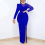 Summer Solid Round Neck Pleated Long Sleeve Plus Size Dress