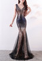 Long deep v sequined mermaid host performance nightclub party dress annual meeting Formal Party car model evening dress