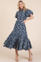 GeeGee Natural Leaf Pattern Eyelet Lace Puff Sleeve Dress