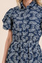 GeeGee Natural Leaf Pattern Eyelet Lace Puff Sleeve Dress