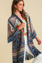 Umgee Full Size Fringe Hem Open Front Printed Kimono Sleeve Cover-Up Plus Size