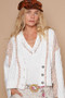 POL Cable-Knit Plaid V-Neck Button Up Cardigan