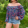 Spring Summer Sexy Print Ruffle Off Shoulder Plus Size Blouse Top