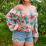 Spring Summer Sexy Print Ruffle Off Shoulder Plus Size Blouse Top