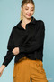 Umgee Collared Neck Long Sleeve Top with Raw Hem Detail