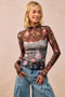 BiBi Flower Printed Mesh Lace Top with Thumb Opening
