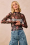 BiBi Flower Printed Mesh Lace Top with Thumb Opening