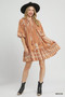 Umgee Boarder Print Tassel Tie Neck Mini Dress