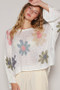 POL Flower Dropped Shoulder Long Sleeve Knit Top