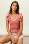 BiBi Rib Knit With Textured Ruffled Top