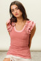 BiBi Rib Knit With Textured Ruffled Top
