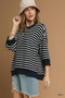 Umgee Ribbed Hem Striped Oversized Knit Top