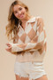 BiBi Diamond Pattern Collared Notch Neck Sweater