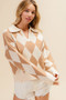 BiBi Diamond Pattern Collared Notch Neck Sweater