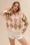 BiBi Diamond Pattern Collared Notch Neck Sweater