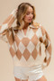 BiBi Diamond Pattern Collared Notch Neck Sweater