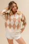 BiBi Diamond Pattern Collared Notch Neck Sweater