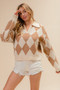 BiBi Diamond Pattern Collared Notch Neck Sweater