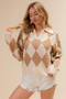 BiBi Diamond Pattern Collared Notch Neck Sweater