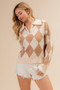 BiBi Diamond Pattern Collared Notch Neck Sweater