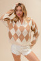 BiBi Diamond Pattern Collared Notch Neck Sweater