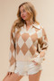 BiBi Diamond Pattern Collared Notch Neck Sweater