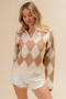 BiBi Diamond Pattern Collared Notch Neck Sweater