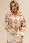 BiBi Diamond Pattern Collared Notch Neck Sweater
