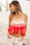 BiBi Crinkle Chiffon Ruffle Tiered Adjustable Strap Top