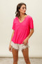 BiBi Waved Rib U Neck Top With Front Pocket