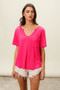 BiBi Waved Rib U Neck Top With Front Pocket