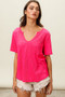 BiBi Waved Rib U Neck Top With Front Pocket
